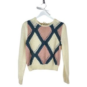 Vintage Cream Puff Sleeve Hand Knit Ethical + Sustainable Sweater • Size Small